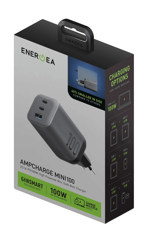 AmpCharge Mini 100 2 Adet 100W Type-C ve 1 Adet 30W USB Çıkışlı PD PPS QC 3.0 GaN Hızlı Şarj Aleti 5