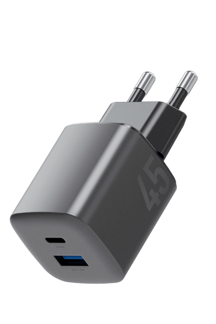AmpCharge Mini 45 1 Adet 45W Type-C ve 30W USB Çıkışlı PD PPS QC 3.0 GaN Hızlı Şarj Aleti