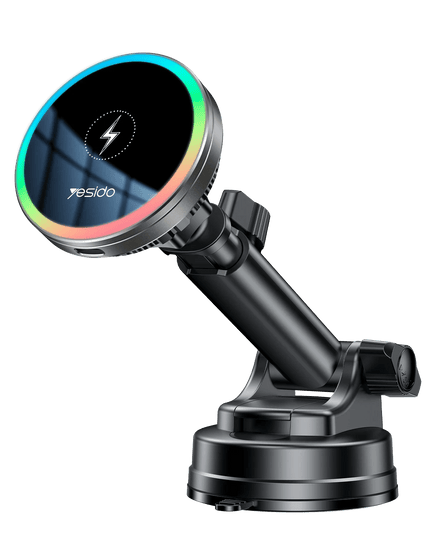 C315 2in1 Izgara Klipsli ve Vantuzlu 360 Derece Ayarlanabilir RGB Işıklı Cam Yüzeyli Fan Soğutuculu 15W Kablosuz Şarjlı Araç Tutucu
