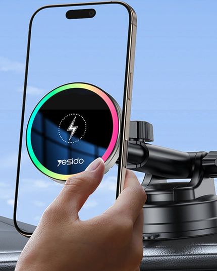 C315 2in1 Izgara Klipsli ve Vantuzlu 360 Derece Ayarlanabilir RGB Işıklı Cam Yüzeyli Fan Soğutuculu 15W Kablosuz Şarjlı Araç Tutucu 5