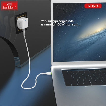 EC-151C PD 60W Type-C to Type-C 1M Hızlı Şarj Kablosu 5