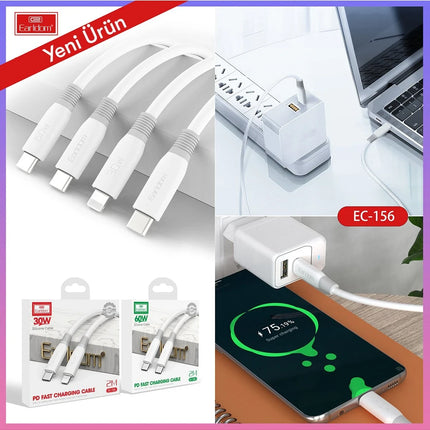 EC-156i PD 30W Type-C to Lightning 2m Hızlı Şarj Kablosu 8