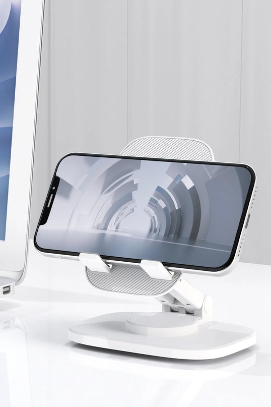 EH176 360 Derece Ayarlanabilir Katlanabilir Masaüstü Telefon Tutucu - Beyaz 2