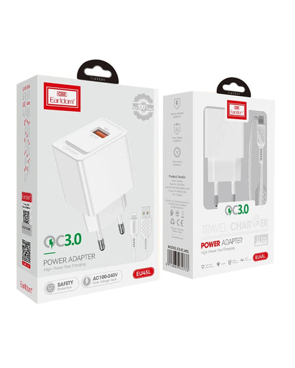 EU45 18W USB QC 3.0 Çıkışlı ve USB to Lightning Kablolu PD Hızlı Şarj Cihazı 2