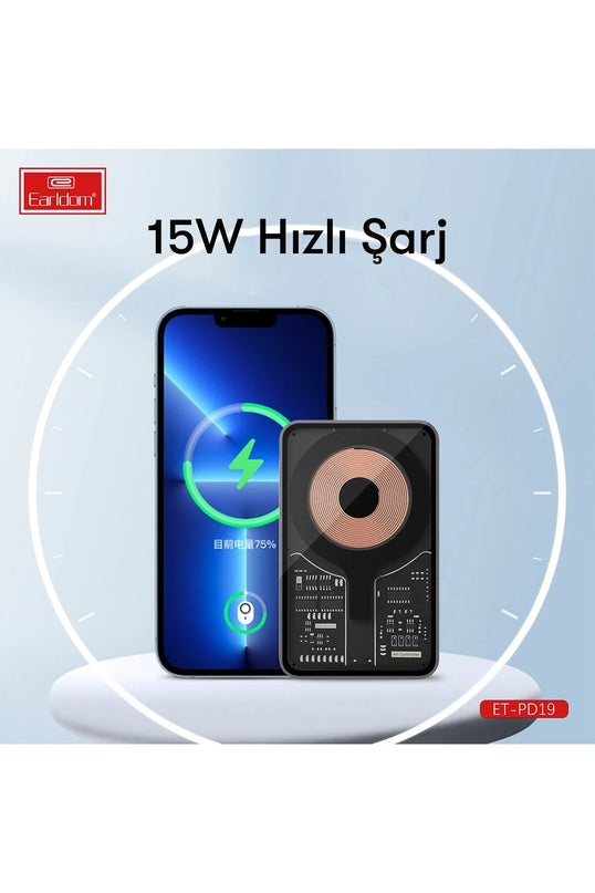 PD19 5.000 mAh Kablosuz Şarjlı Standlı PD Hızlı Şarj Powerbank 2