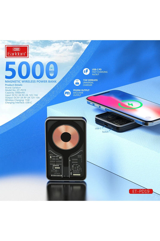 PD19 5.000 mAh Kablosuz Şarjlı Standlı PD Hızlı Şarj Powerbank 7
