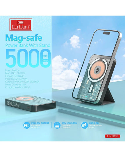 PD32 5.000 mAh 22.5W Kablosuz Şarjlı Standlı PD Hızlı Şarj Powerbank 2
