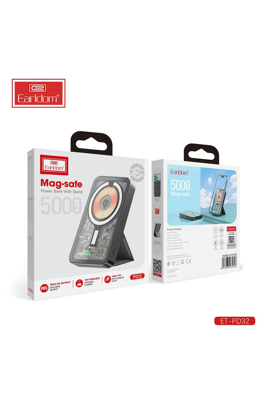 PD32 5.000 mAh 22.5W Kablosuz Şarjlı Standlı PD Hızlı Şarj Powerbank 9