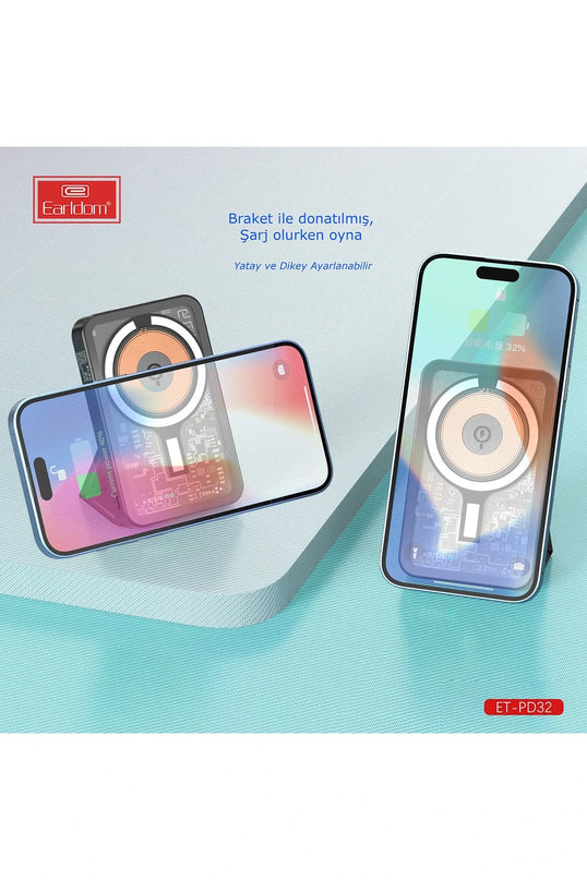 PD32 5.000 mAh 22.5W Kablosuz Şarjlı Standlı PD Hızlı Şarj Powerbank 7