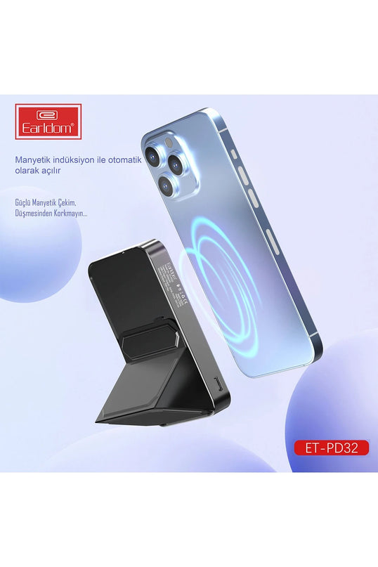 PD32 5.000 mAh 22.5W Kablosuz Şarjlı Standlı PD Hızlı Şarj Powerbank 6