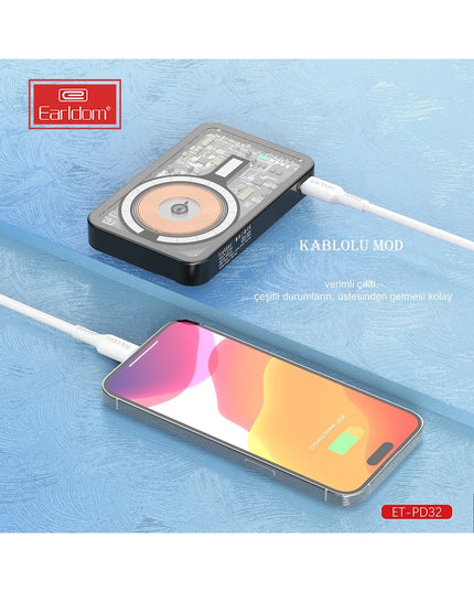 PD32 5.000 mAh 22.5W Kablosuz Şarjlı Standlı PD Hızlı Şarj Powerbank 4