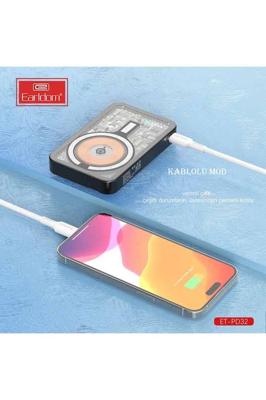 PD32 5.000 mAh 22.5W Kablosuz Şarjlı Standlı PD Hızlı Şarj Powerbank 4