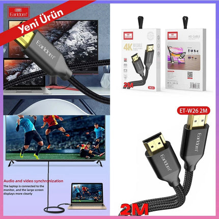 W26 2m 4K Altın Uçlu Hasır HDMI Kablo 9