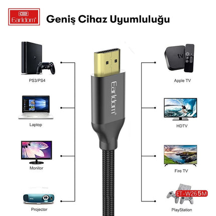 W26 5M 4K Altın Uçlu Hasır HDMI Kablo 2