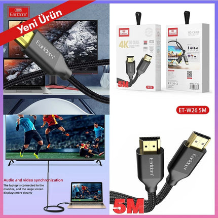W26 5M 4K Altın Uçlu Hasır HDMI Kablo 9