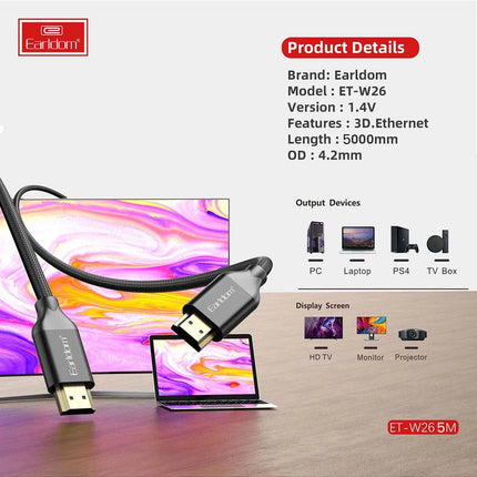 W26 5M 4K Altın Uçlu Hasır HDMI Kablo 7