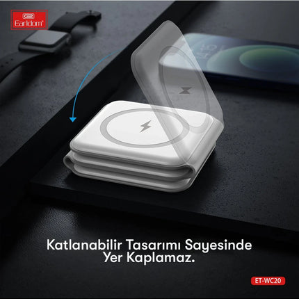 WC20 3in1 Katlanabilir Masaüstü Kablosuz Şarj Standı 2