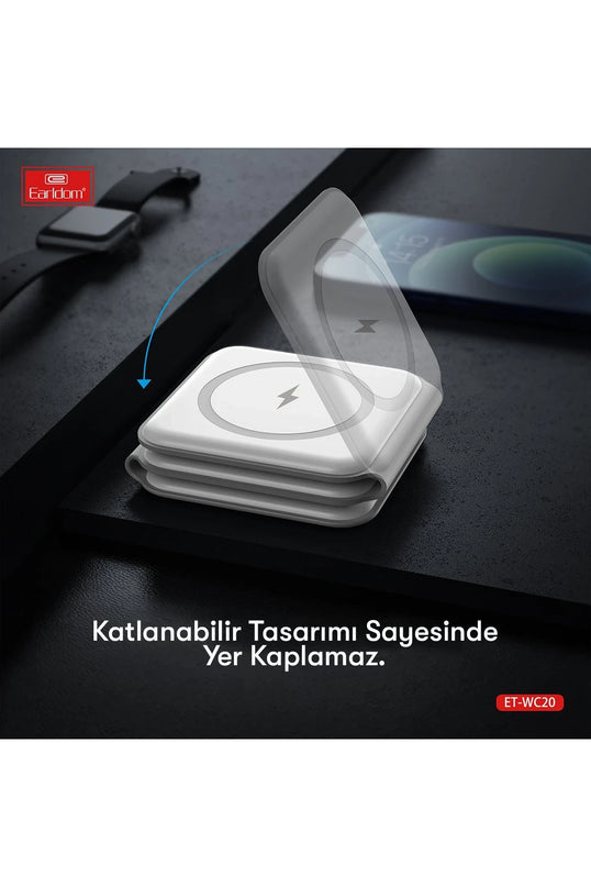 WC20 3in1 Katlanabilir Masaüstü Kablosuz Şarj Standı 2
