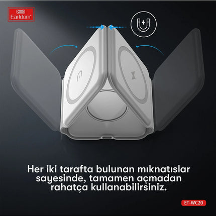 WC20 3in1 Katlanabilir Masaüstü Kablosuz Şarj Standı 3