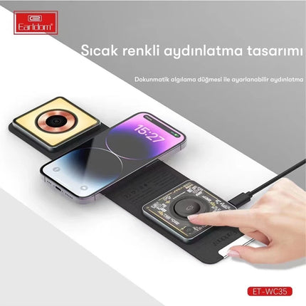 WC35 3in1 15W Magsafe Katlanabilir Masaüstü Kablosuz Şarj Standı 3