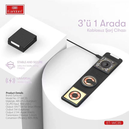 WC35 3in1 15W Magsafe Katlanabilir Masaüstü Kablosuz Şarj Standı 6
