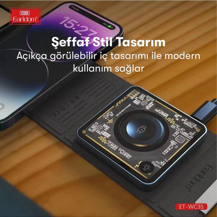 WC35 3in1 15W Magsafe Katlanabilir Masaüstü Kablosuz Şarj Standı 8