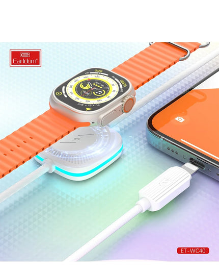 WC40 1.2M 12W Usb to Lightning ve 2.5W Kablosuz Saat Şarj Çıkışlı 2in1 Hızlı Şarj Kablosu 2