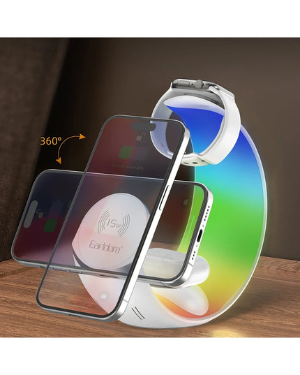 WC55 4in1 15W Telefon Saat ve Airpods İçin RGB Kablosuz Şarj Standı 5