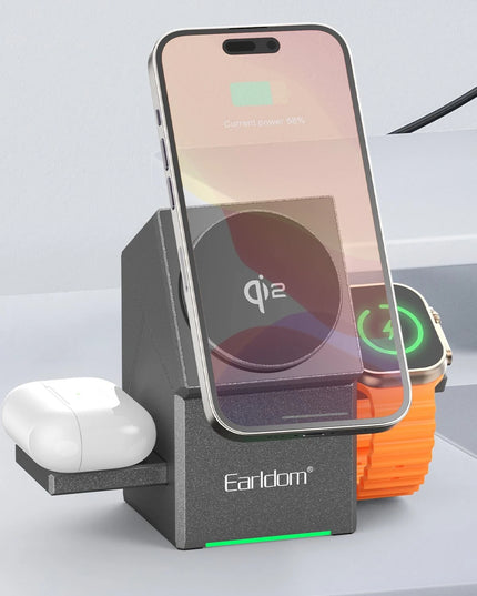 WC65 3in1 15W Telefon 2.5W Saat ve 5W Airpods İçin Kablosuz Şarj Standı 4