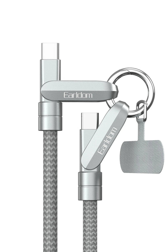EC-208CC 1M 60W Type-C to Type-C Ekstra Boyun Askısına Dönüşme Özellikli PD Hızlı Şarj Kablosu