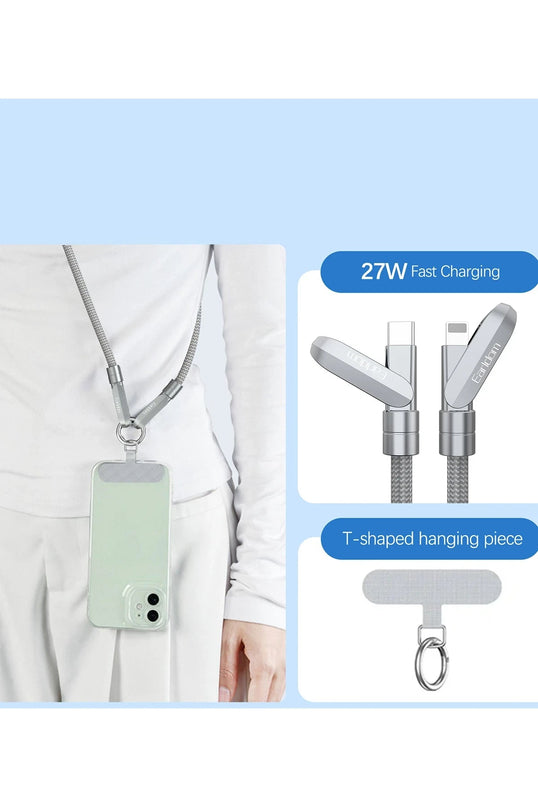 EC-208CL 1M 27W Type-C to Lightning Ekstra Boyun Askısına Dönüşme Özellikli PD Hızlı Şarj Kablosu 3