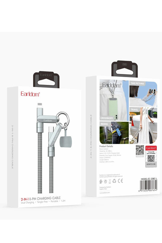 EC-208CL 1M 27W Type-C to Lightning Ekstra Boyun Askısına Dönüşme Özellikli PD Hızlı Şarj Kablosu 6