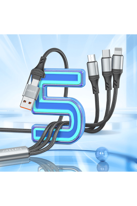 EC-IMC032 1.2M 120W 5in1 USB Type-C to Type-C Micro Lightning Örgülü Hızlı Şarj Kablosu 2