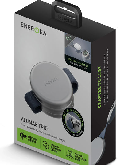 AluMag Trio 3in1 Katlanabilir Qi2 Destekli 15W Telefon Saat Airpods Masaüstü Hızlı Şarj Standı - Siyah 5