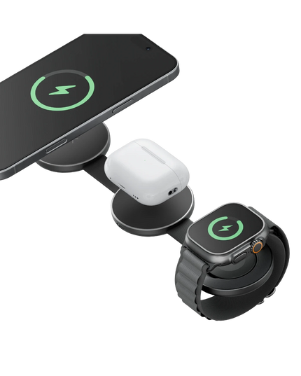 AluMag Trio 3in1 Katlanabilir Qi2 Destekli 15W Telefon Saat Airpods Masaüstü Hızlı Şarj Standı - Siyah 2