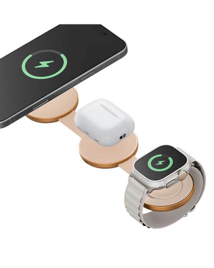 AluMag Trio 3in1 Katlanabilir Qi2 Destekli 15W Telefon Saat Airpods Masaüstü Hızlı Şarj Standı - Turuncu 2