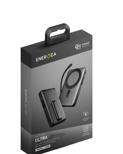 MagPac Ultra 10000mAh Qi2 25W Dahili Kablolu Standlı Manyetik Powerbank - Siyah 5
