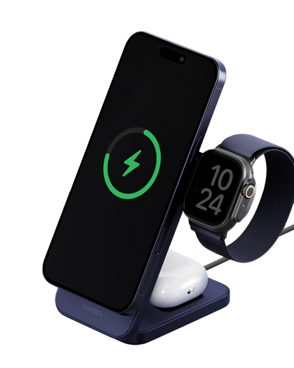 MagTrio 2 3in1 Katlanabilir 25W Telefon Saat Airpods Masaüstü Hızlı Şarj Standı - Lacivert