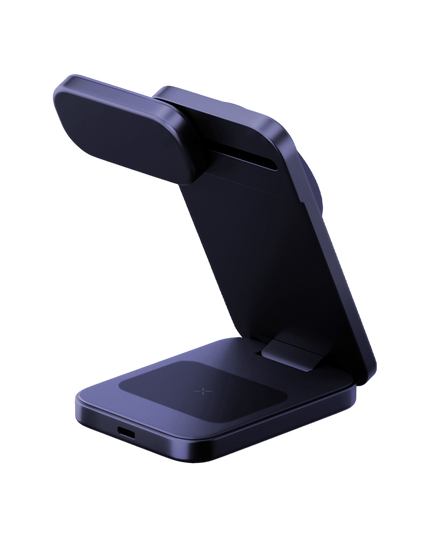 MagTrio 2 3in1 Katlanabilir 25W Telefon Saat Airpods Masaüstü Hızlı Şarj Standı - Lacivert 3