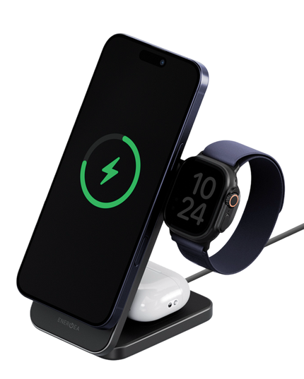MagTrio 2 3in1 Katlanabilir 25W Telefon Saat Airpods Masaüstü Hızlı Şarj Standı - Siyah