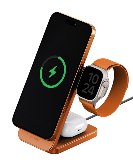 MagTrio 2 3in1 Katlanabilir 25W Telefon Saat Airpods Masaüstü Hızlı Şarj Standı - Turuncu
