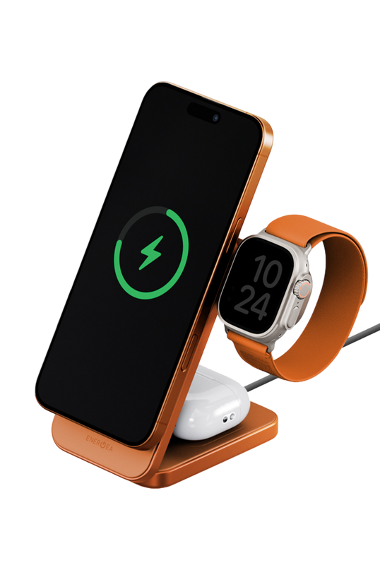 MagTrio 2 3in1 Katlanabilir 25W Telefon Saat Airpods Masaüstü Hızlı Şarj Standı - Turuncu