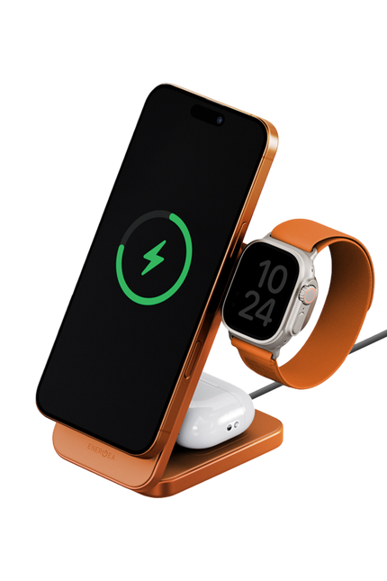 MagTrio 2 3in1 Katlanabilir 25W Telefon Saat Airpods Masaüstü Hızlı Şarj Standı - Turuncu