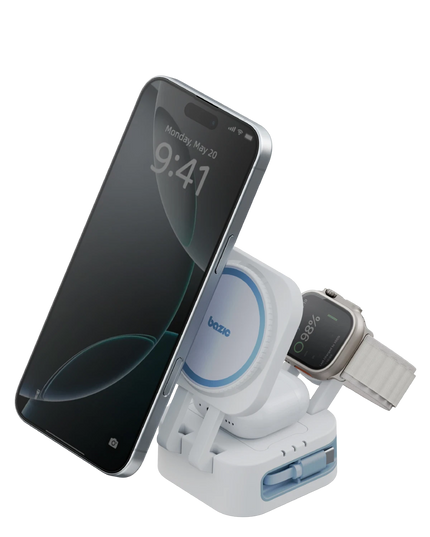 X Bazic GoMag Station Mini 3in1 Katlanabilir 80cm Dahili Kablolu 15W Telefon Saat Masaüstü Hızlı Şarj Standı
