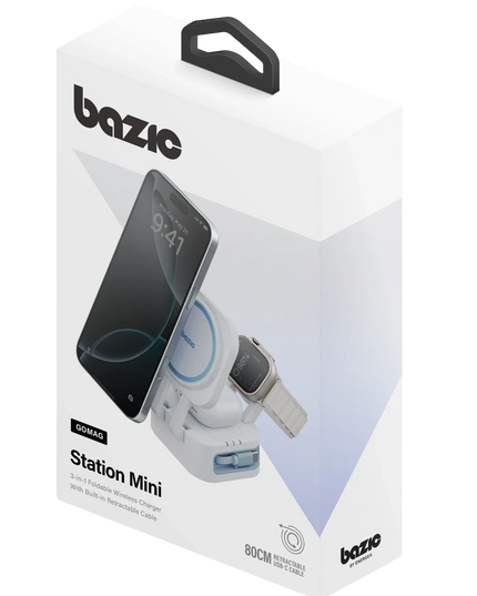 X Bazic GoMag Station Mini 3in1 Katlanabilir 80cm Dahili Kablolu 15W Telefon Saat Masaüstü Hızlı Şarj Standı 6