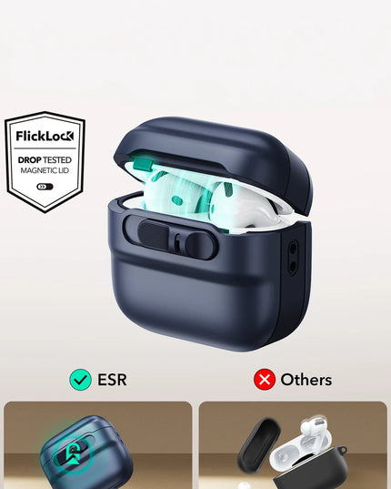 Airpods 4 (4.nesil)/Airpods 5 (5.Nesil) Pulse FlickLock Magsafe Şarj Destekli Kilitli Kılıf - Mavi 3
