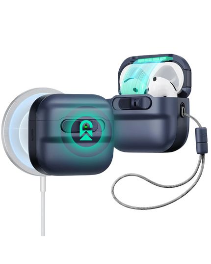 Airpods 4 (4.nesil)/Airpods 5 (5.Nesil) Pulse FlickLock Magsafe Şarj Destekli Kilitli Kılıf - Mavi