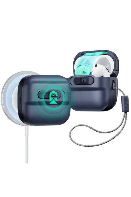 Airpods 4 (4.nesil)/Airpods 5 (5.Nesil) Pulse FlickLock Magsafe Şarj Destekli Kilitli Kılıf - Mavi