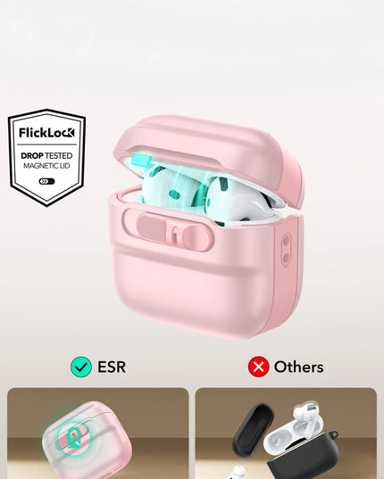 Airpods 4 (4.nesil)/Airpods 5 (5.Nesil) Pulse FlickLock Magsafe Şarj Destekli Kilitli Kılıf - Pembe 3