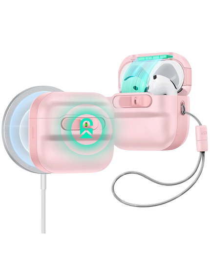 Airpods 4 (4.nesil)/Airpods 5 (5.Nesil) Pulse FlickLock Magsafe Şarj Destekli Kilitli Kılıf - Pembe